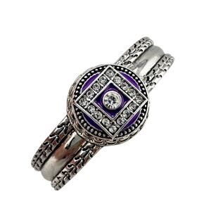 Gingersnaps Charm Button Snap Purple Enamel Rhinestones 6.75" Cuff Bracelet